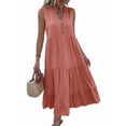 thumbnail image 1 of Women'S Casual Dress Sleeveless V Neck Button Beach Sundress Tiered Ruffle Flows Skirt Midi Dresses Orange Color M, 1 of 7