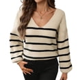 thumbnail image 1 of Women'S Casual Fall Sweaters Long Sleeve V-Neck Backless Striped Casual Knit Sweater for Women Apricot & Black M, 1 of 9