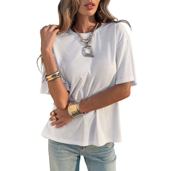 Women'S Casual Fashion Round Neck Tshirt Basic Comfort Top Everyday Wear Simple Chic Tee White S