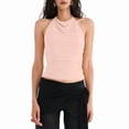 thumbnail image 1 of Women'S Casual Halter Neck Draped Front Open Back Tank Top Light Pink L, 1 of 8