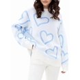 thumbnail image 1 of Women'S Casual Heart Print Crew Neck Long Sleeve Knit Top Loose Pullover Sweater Blue One Size, 1 of 5
