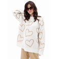 thumbnail image 1 of Women'S Casual Heart Print Crew Neck Long Sleeve Knit Top Loose Pullover Sweater Khaki One Size, 1 of 8