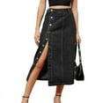 thumbnail image 1 of Women'S Casual High Waist Denim Mid Skirt Slit Button Up Jean Skirts with Pockets Black & Gray XXL, 1 of 7