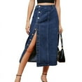 thumbnail image 1 of Women'S Casual High Waist Denim Mid Skirt Slit Button Up Jean Skirts with Pockets Dark Blue S, 1 of 7