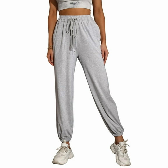 Women'S Casual High Waist Sports Pants Elastic Nine-Point Pants Light Gray M