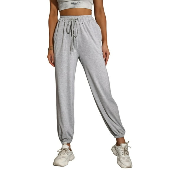 Women'S Casual High Waist Sports Pants Elastic Nine-Point Pants Light Gray S