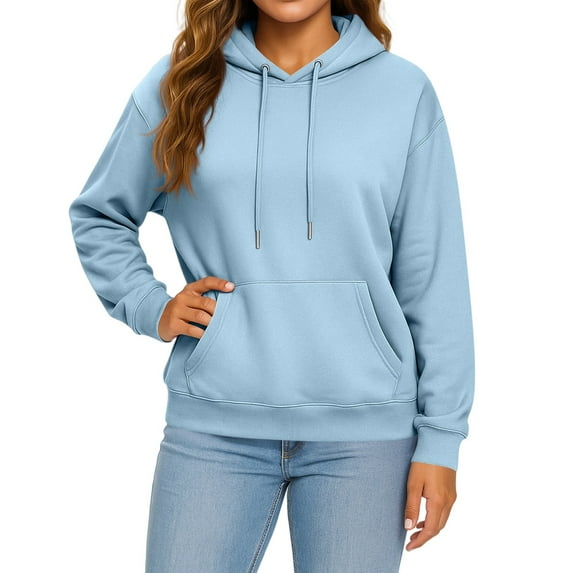 Women'S Casual Hooded Sweatshirt, Long Sleeve Front Pocket Pullover With Drawstring, Relaxed Fit Lounge Wear For Everyday Outfits Wrm Blank Hoodies Printing Dresses (XXL, Sky Blue) ZMTing