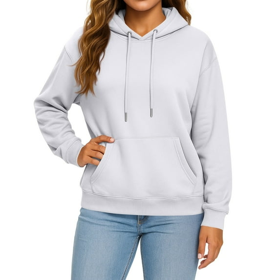 Women'S Casual Hooded Sweatshirt, Long Sleeve Front Pocket Pullover With Drawstring, Relaxed Fit Lounge Wear For Everyday Outfits Wrm Hoddie Para Mujer Hoodie Jacket (XXL, White) ZMTing