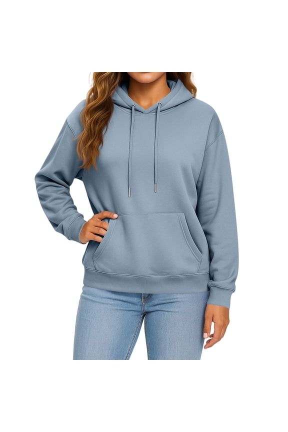 Women'S Casual Hooded Sweatshirt, Long Sleeve Front Pocket Pullover With Drawstring, Relaxed Fit Lounge Wear For Everyday Outfits Wrm Scrub Jackets Woman Clothes Pullover (S, Blue) ZMTing