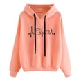 thumbnail image 1 of Women'S Casual Hoodies Classic Heartbeat Line Printing Print Long Sleeve Drawstring Pullover Sweatshirts Fall And Winter Lightweight Tops Pink M, 1 of 5
