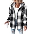 thumbnail image 1 of Women'S Casual Jacket Plaid Long Sleeve Shacket Fleece Lined Hooded Jackets Warm Coat Black 5XL, 1 of 9