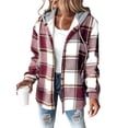 thumbnail image 1 of Women'S Casual Jacket Plaid Long Sleeve Shacket Fleece Lined Hooded Jackets Warm Coat Brick Red 4XL, 1 of 9