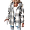 thumbnail image 1 of Women'S Casual Jacket Plaid Long Sleeve Shacket Fleece Lined Hooded Jackets Warm Coat Light Gray XXXL, 1 of 9