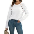 thumbnail image 1 of Women’S Casual Knitted Pullover Sweaters Long Sleeve Crew Neck Jumper Tops White L, 1 of 9