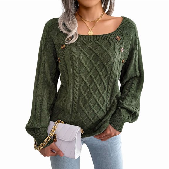 Women'S Casual Leopard Print Knitted Pullover Sweaters Long Sleeve Crew Neck Jumper Tops Green M