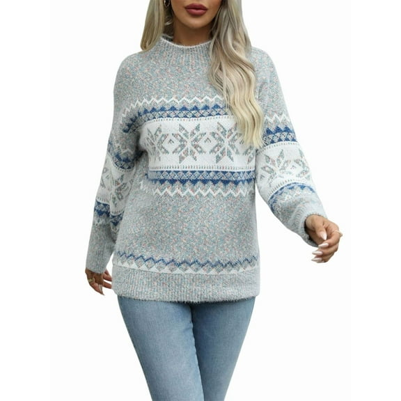 Women'S Casual Leopard Print Knitted Pullover Sweaters Long Sleeve Crew Neck Jumper Tops Grey M