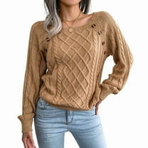 Women'S Casual Leopard Print Knitted Pullover Sweaters Long Sleeve Crew Neck Jumper Tops Khaki L