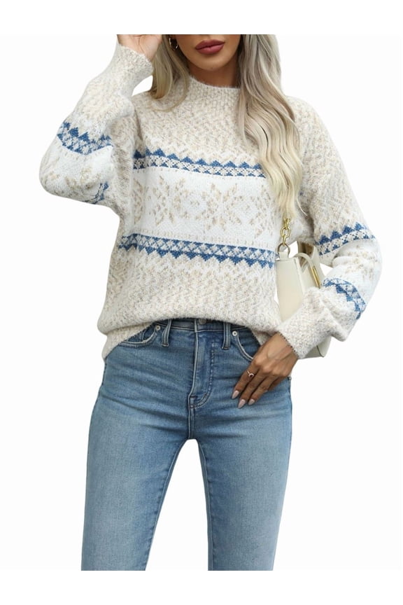 Women'S Casual Leopard Print Knitted Pullover Sweaters Long Sleeve Crew Neck Jumper Tops M