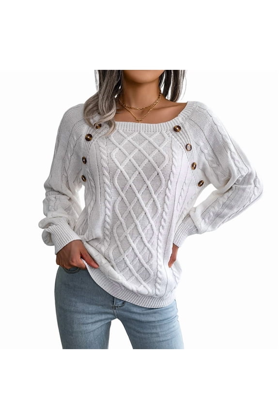 Women'S Casual Leopard Print Knitted Pullover Sweaters Long Sleeve Crew Neck Jumper Tops White L