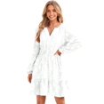 thumbnail image 1 of Women'S Casual Long Sleeve Babydoll Flowy Dress V Neck Swing Party Mini Dress White L, 1 of 9