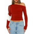 thumbnail image 1 of Women'S Casual Long Sleeve Boat Neck Off Shoulder Slim Fit Crop Top Going Out Blouses Y2K Tight Shirts Red XL, 1 of 5
