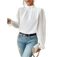 thumbnail image 1 of Women'S Casual Long Sleeve Frill Mock Neck Lantern Sleeve Shirts White L, 1 of 6