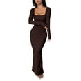 thumbnail image 1 of Women'S Casual Long Sleeve Maxi Dress Spring Fall Square Neck Soft Lounge Long Bodycon Dress Dark Brown M, 1 of 8