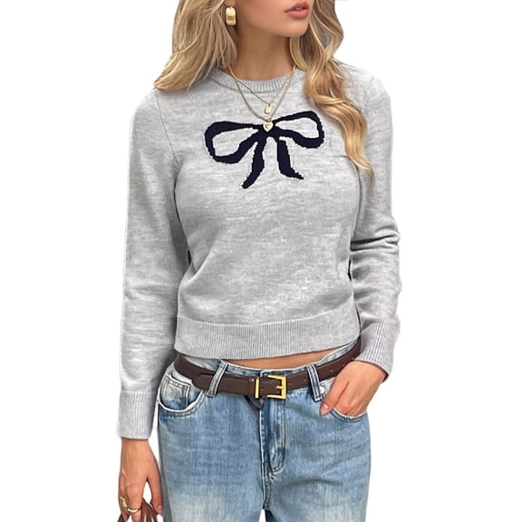 Women'S Casual Long Sleeve Round Neck Sweater Y2K Hot Girl Fashion Solid Color Pullover Knitted Bottoming Shirt Gray XL