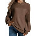 thumbnail image 1 of Women'S Casual Long Sleeve Sweaters Loose Crewneck Knit Solid Pullover Sweater Jumper Tops Coffee Color L, 1 of 5