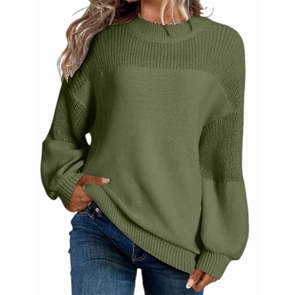 Women'S Casual Long Sleeve Sweaters Loose Crewneck Knit Solid Pullover Sweater Jumper Tops  Green XL