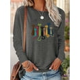 thumbnail image 1 of Women'S Casual Long Sleeve T-Shirt with Colorful Cat Graphic, Crew Neck, 100%COTTON Top, Medium Stretch, Regular Fit, Spring/Fall Pullovers, 1 of 9