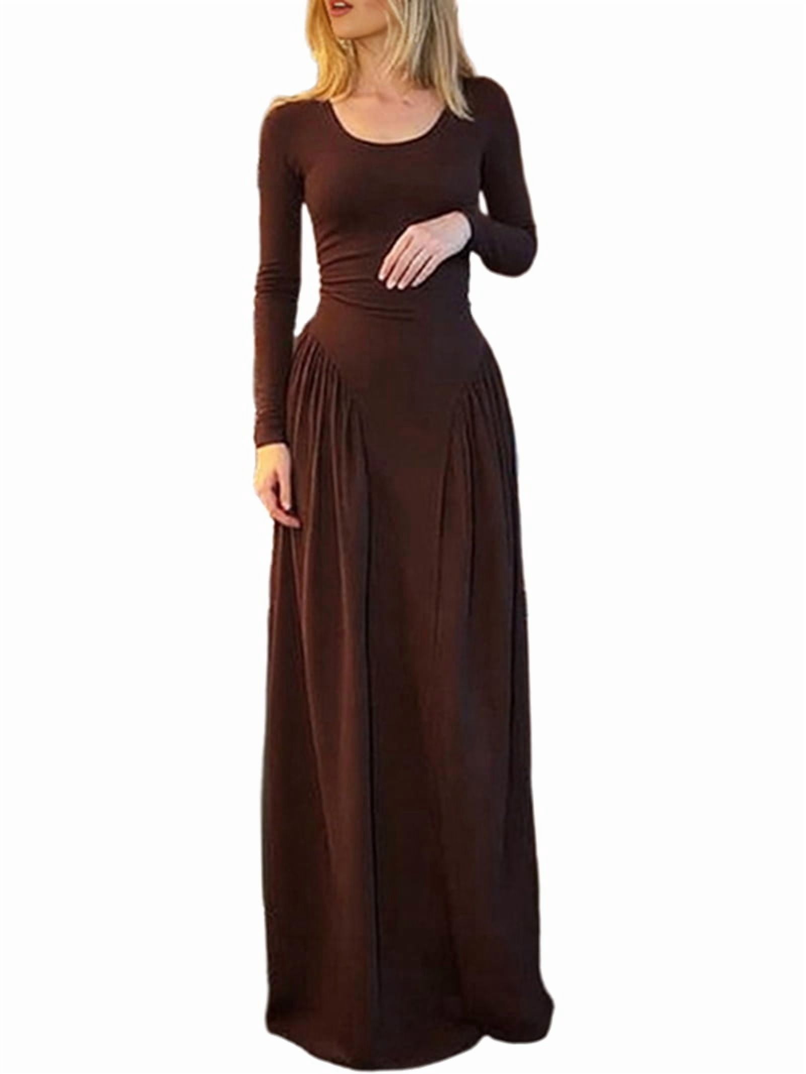 brown long sleeve dress nearby SnatchedKnit V-Neck Long Sleeve Sami Maxi Dress Brown / XL/2X