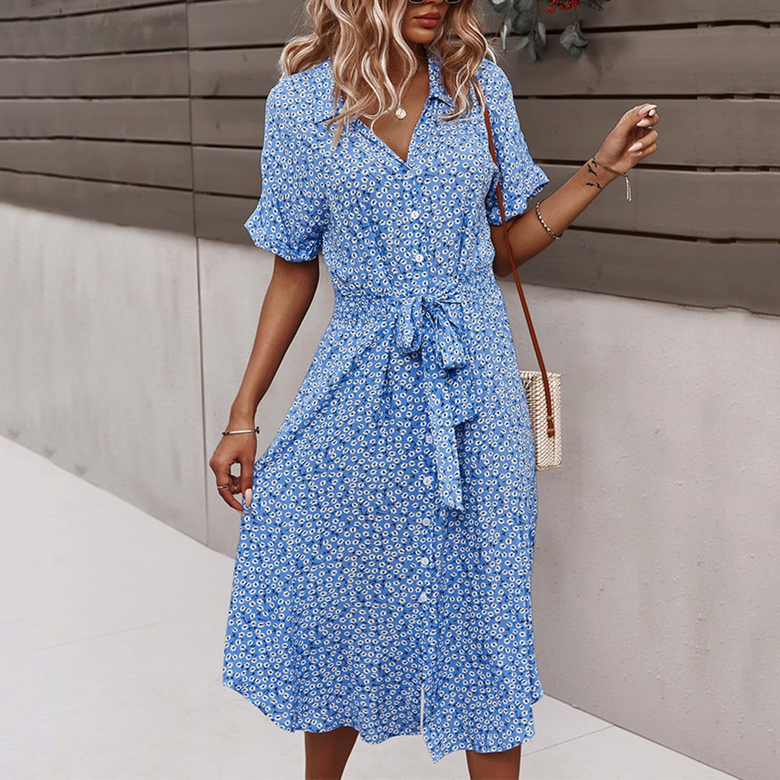 Women'S Casual LongSleeved Floral Print And Elegant Temperament Waist