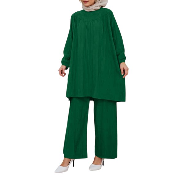 Women'S Casual Loose Fit Tunic Top And Wide Leg Pants Soft Comfortable Two Piece Wear Set For Daily Outfits