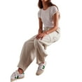 thumbnail image 1 of Women'S Casual Loose Low-Rise Denim Cropped Pants Elastic Waistband Pockets White XXXL, 1 of 9