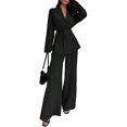 thumbnail image 1 of Women'S Casual Lounge Two Piece Outfits Long Sleeve V Neck Wrap Tie Waist Shirt Wide Leg Pants Sets, 1 of 10