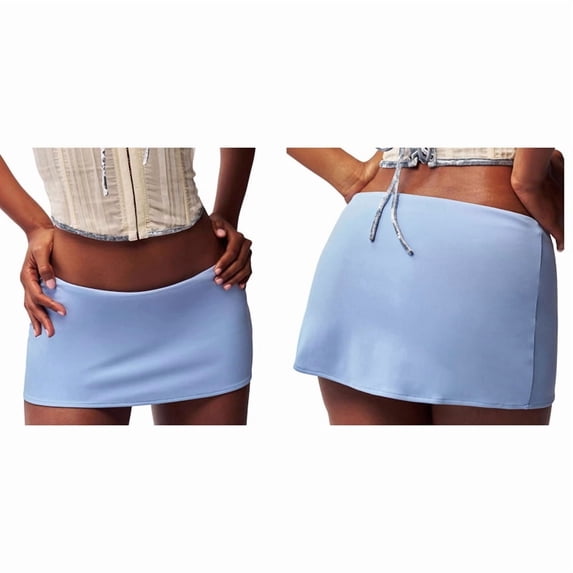 Women'S Casual Low-Rise Solid Bodycon Mini Skirt Streetwear Blue M