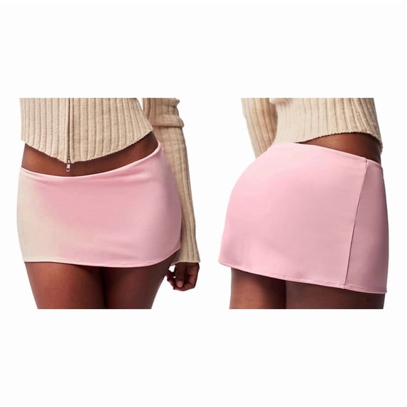 Women'S Casual Low-Rise Solid Bodycon Mini Skirt Streetwear Pink S