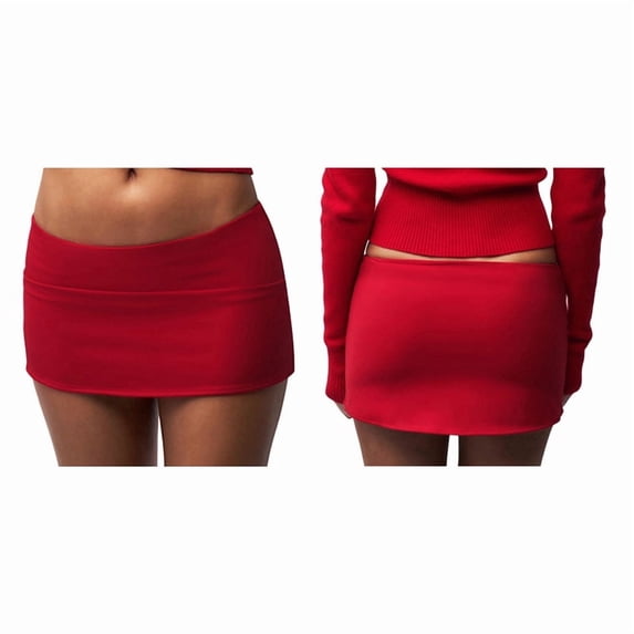 Women'S Casual Low-Rise Solid Bodycon Mini Skirt Streetwear Red M