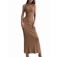 thumbnail image 1 of Women'S Casual Maxi Dress Ribbed Knit Sleeveless Slim Fit Elegant Going Out Beach Vacation Clothing Khaki M, 1 of 9