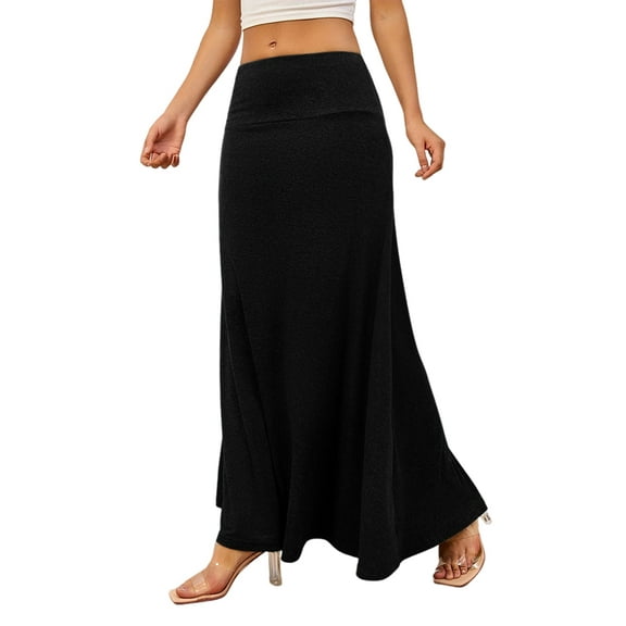 Women'S Casual Mid Long Skirts Stretchy Ultra-Soft Flowy Maxi Formal Skirts High Waist Lounge Skirts for Women Black XL