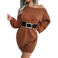 thumbnail image 1 of Women'S Casual Oversized Off-the-Shoulder Lantern Sleeve Sweater Dress Long Chunky Pullover Orange Color M, 1 of 8