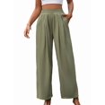thumbnail image 1 of Women'S Casual Pants Loose Drawstring High Waist Wide Leg Beach Pants with Pockets Green XL, 1 of 9