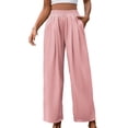 thumbnail image 1 of Women'S Casual Pants Loose Drawstring High Waist Wide Leg Beach Pants with Pockets Pink M, 1 of 9