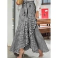 thumbnail image 1 of Women'S Casual Plaid Mermaid Maxi Skirt A Line Irregular Ruffle Hem Fishtail Long Skirt Black XXL, 1 of 5