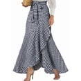 thumbnail image 1 of Women'S Casual Plaid Mermaid Maxi Skirt A Line Irregular Ruffle Hem Fishtail Long Skirt Navy Blue XXXL, 1 of 5