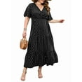 thumbnail image 1 of Women'S Casual Plus Size Polka Dots Dress Summer Short Sleeve V Neck Loose Tiered Maxi Dresses Black XXXL, 1 of 7