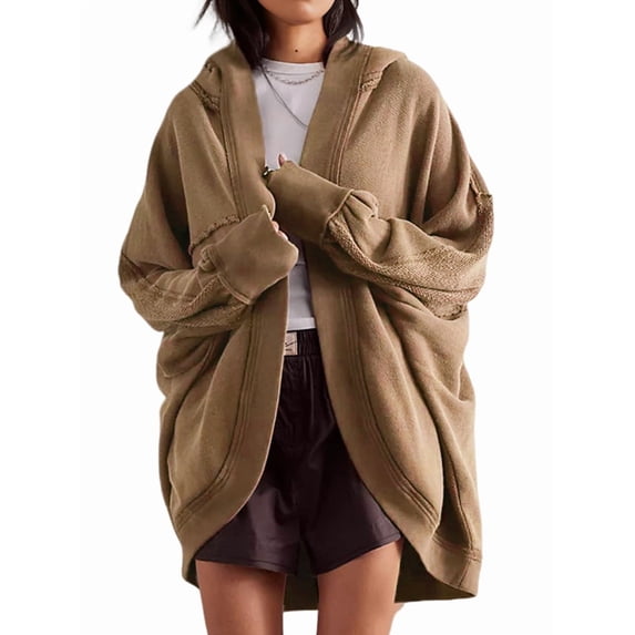 Women'S Casual Retro Cardigan Long Sleeve Fall Spring Jackets with Pockets Brown L