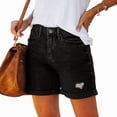 thumbnail image 1 of Women'S Casual Ripped Denim Shorts High Rise Distressed Rolled Hem Jeans Shorts Black XL, 1 of 7