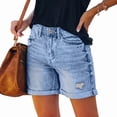 thumbnail image 1 of Women'S Casual Ripped Denim Shorts High Rise Distressed Rolled Hem Jeans Shorts Light Blue XS, 1 of 8